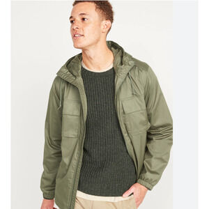 Old Navy Jacket Men's Medium Army Green Utliity Coat Zip Up Hooded